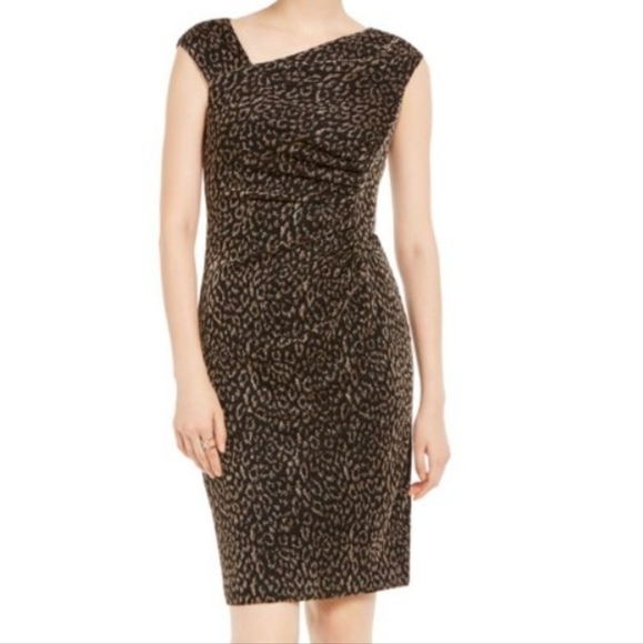 Vince Camuto metallic shimmer sheath black cheetah animal print w/ gold sz 8 - Picture 1 of 11